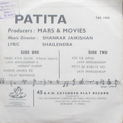 Patita Colonna sonora (Minoo Katrak, Jaikishan Dayabhai Panchal, Shankarsingh Raghuwanshi) - Copertina posteriore CD