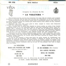 La Violetera Colonna sonora (Sara Montiel, Juan Quintero) - Copertina posteriore CD