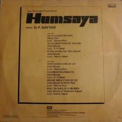 Humsaya Trilha sonora (Asha Bhosle, S. H. Bihari, Hasrat Jaipuri, Mahendra Kapoor, O.P. Nayyar, Mohammed Rafi, Shevan Rizvi) - CD capa traseira