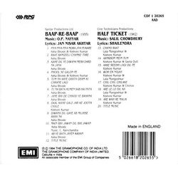 Baap Re Baap / Half Ticket Colonna sonora (Various Artists, Salil Chowdhury, O.P. Nayyar, Jan Nisar Akhtar, Shailey Shailendra) - Copertina posteriore CD