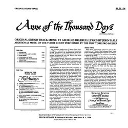Anne of the Thousand Days Soundtrack (Georges Delerue) - CD Back cover