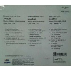 Aandhi / Mausam / Dastak Colonna sonora (Gulzar , Various Artists, Rahul Dev Burman, Madan Mohan, Majrooh Sultanpuri) - Copertina posteriore CD
