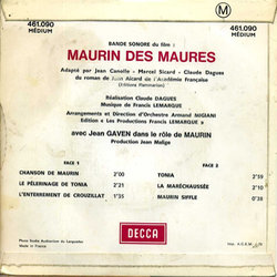 Maurin Des Maures Ścieżka dźwiękowa (Francis Lemarque) - Tylna strona okladki plyty CD
