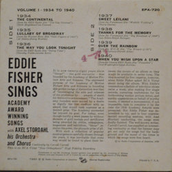 Eddie Fisher Sings Academy Award Winning Songs Volume 1 Ścieżka dźwiękowa (Various Artists) - Tylna strona okladki plyty CD