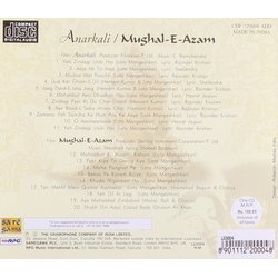 Anarkali / Mughal-E-Azam Ścieżka dźwiękowa (Various Artists,  Naushad, C. Ramchandra) - Tylna strona okladki plyty CD