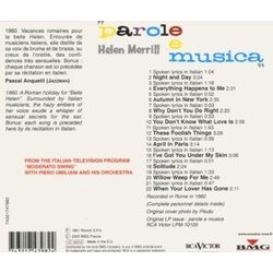 Parole E Musica Ścieżka dźwiękowa (Helen Merrill, Piero Umiliani) - Tylna strona okladki plyty CD