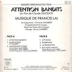 Attention bandits! Soundtrack (Francis Lai) - CD Achterzijde