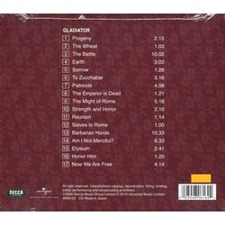 Gladiator Ścieżka dźwiękowa (Lisa Gerrard, Hans Zimmer) - Tylna strona okladki plyty CD