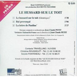 Le Hussard sur le toit Trilha sonora (Jean-Claude Petit) - CD capa traseira