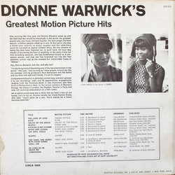 Dionne Warwick's Greatest Motion Pictures Hits Ścieżka dźwiękowa (Various Artists, Dionne Warwick) - Tylna strona okladki plyty CD