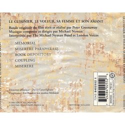 Le Cuisinier, Le Voleur, Sa Femme Et Son Amant Ścieżka dźwiękowa (Michael Nyman) - Tylna strona okladki plyty CD