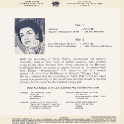 Tall Paul Ścieżka dźwiękowa (Various Artists, Annette Funicello) - Tylna strona okladki plyty CD
