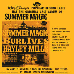 Summer Magic Soundtrack (Buddy Baker, Eddie Hodges, Marilyn Hooven, Burl Ives, Hayley Mills, Deborah Walley) - CD Achterzijde