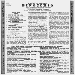 Pinocchio Ścieżka dźwiękowa (Cliff Edwards, Leigh Harline, The Ken Darby Singers, The Kings Men, Julietta Novis, Paul J. Smith, Victor Young) - Tylna strona okladki plyty CD