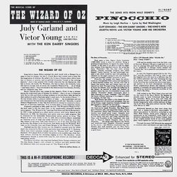 The Wizard Of Oz / Pinocchio Soundtrack (Various Artists, Cliff Edwards, Judy Garland, The Ken Darby Singers, The Kings Men, Julietta Novis, Harry Stanton, Victor Young) - CD Back cover