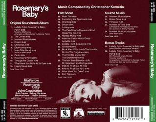 Rosemary's Baby Ścieżka dźwiękowa (Krzysztof Komeda) - Tylna strona okladki plyty CD