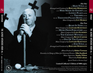 The Alfred Hitchcock Hour: Volume 3 Soundtrack (Benny Carter, Charles Gounod, Bernard Herrmann, Lyn Murray, Leonard Rosenman, Lalo Schifrin) - CD Back cover
