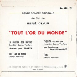 Tout l'or du monde Soundtrack (Bourvil , Georges Van Parys) - CD Back cover