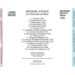 La Traverse de Paris Soundtrack (Michael Nyman) - CD Back cover