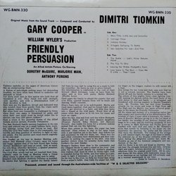Friendly Persuasion Soundtrack (Dimitri Tiomkin) - CD Back cover