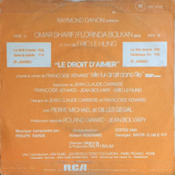 Le droit d'aimer Ścieżka dźwiękowa (Philippe Sarde) - Tylna strona okladki plyty CD