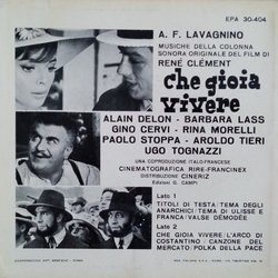 Che Gioia Vivere Soundtrack (Angelo Francesco Lavagnino) - CD Back cover