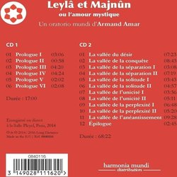Leyla et Majnn ou l'amour mystique Ścieżka dźwiękowa (Armand Amar) - Tylna strona okladki plyty CD